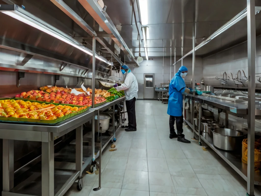 man-blue-jacket-is-working-kitchen-with-large-tray-food